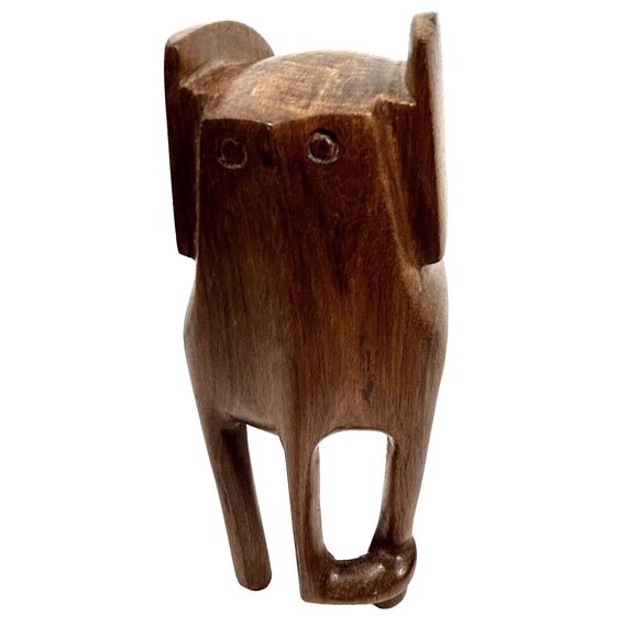 Abstract Carved Wood Elephant Statue 8.5" Tall Figure Brown MCM Artsy African - Picture 2 of 7